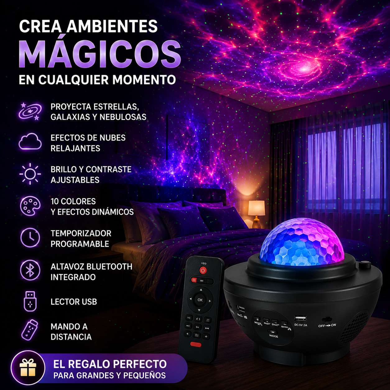 LumenStar™ Projetor Galaxy com Altifalante Bluetooth