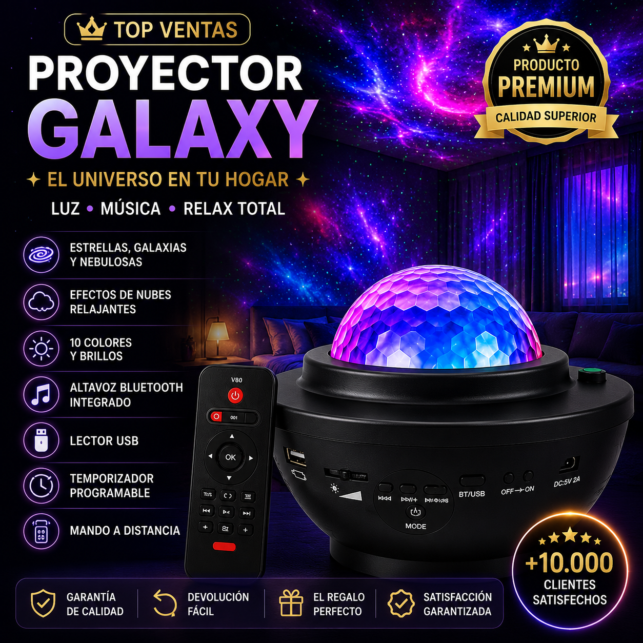 LumenStar™ Projetor Galaxy com Altifalante Bluetooth