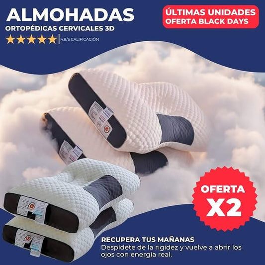 2x1 DELUXE ERGO™ Almofada Ortopédica com Alinhamento Cervical Perfeito