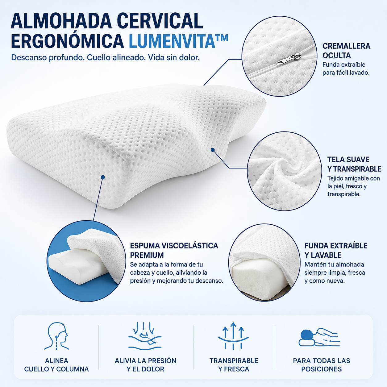 Lumen Vita™ Almofada Cervical Ergonómica Premium
