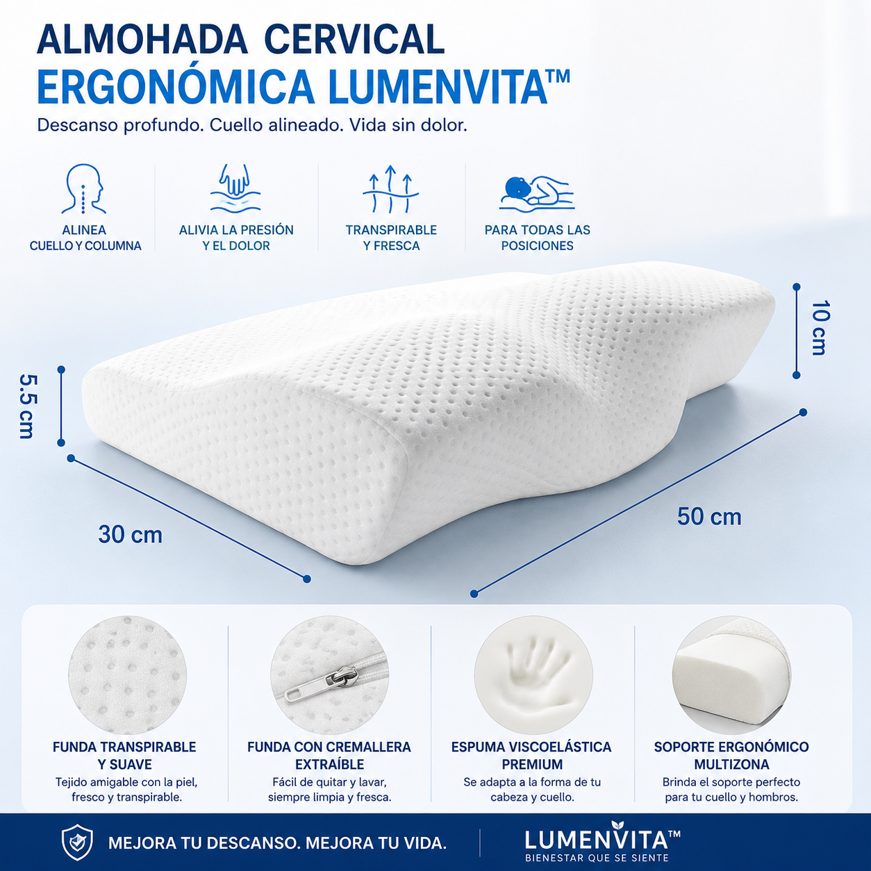 Lumen Vita™ Almofada Cervical Ergonómica Premium