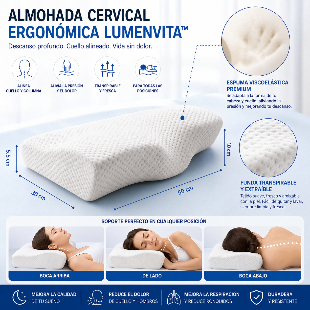 Lumen Vita™ Almofada Cervical Ergonómica Premium