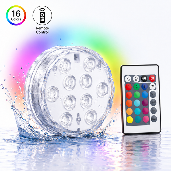 Luzes LED Submersíveis Multicolores com Comando – 16 Cores
